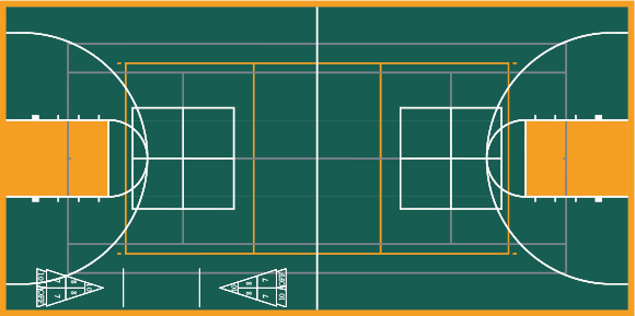 Multi-sport court CAD rendering in Emerald and Yellow